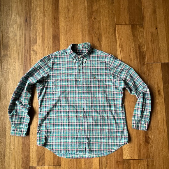 Ralph Lauren 100 Cotton Plaid Long‎ Sleeve Button Down Shirt Men’s Sz XL Preppy - Picture 1 of 7